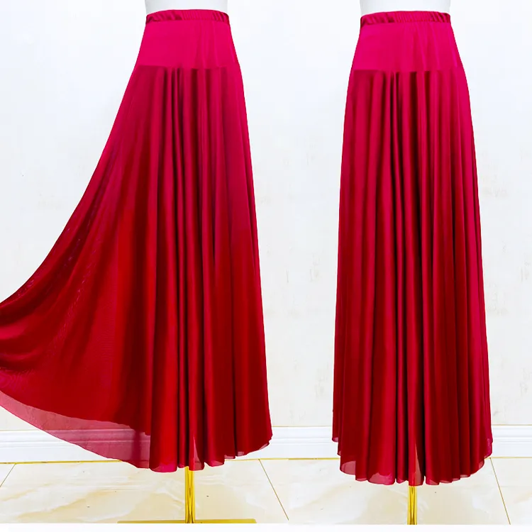 亮酒红720度大裙摆半身裙春夏跳舞长裙交谊舞广场舞新疆舞长裙子
