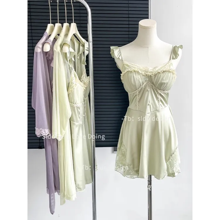 SLDO 至少还有你 法式蕾丝睡衣女款2025新款夏仙女缎面性感家居服