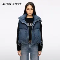 Miss Sixty2025冬季新款牛仔羽绒马甲女90鸭绒立领宽松短款复古