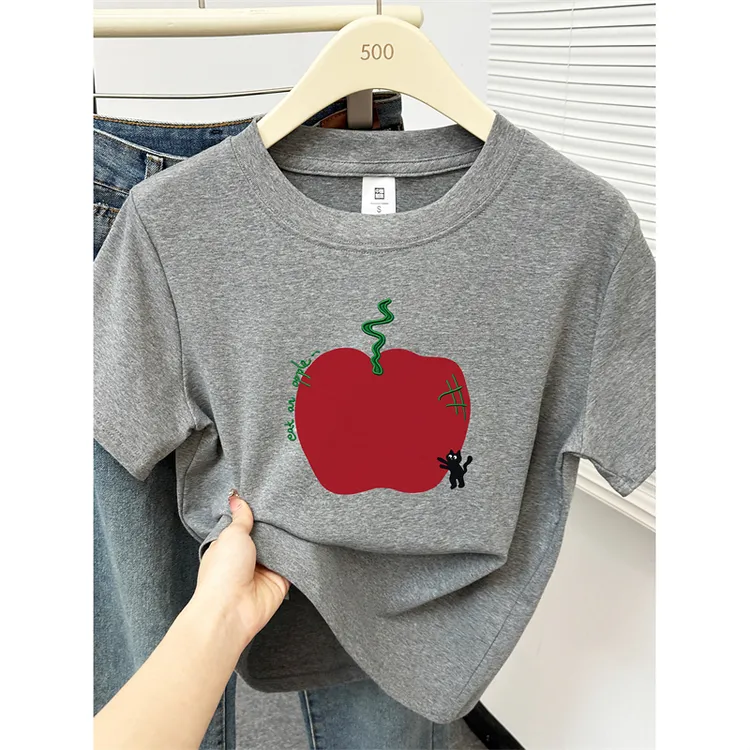 正肩圆领短袖T恤女夏季2025今年流行时尚大码胖MM遮肉半袖上衣服