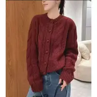 「复古港风」麻花开衫秋季新款针织衫圆领毛衣单排扣外套上衣-5105