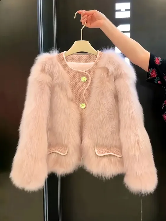 小香风名媛气质仿狐狸毛皮草外套冬季新款设计感毛毛外套女30263#