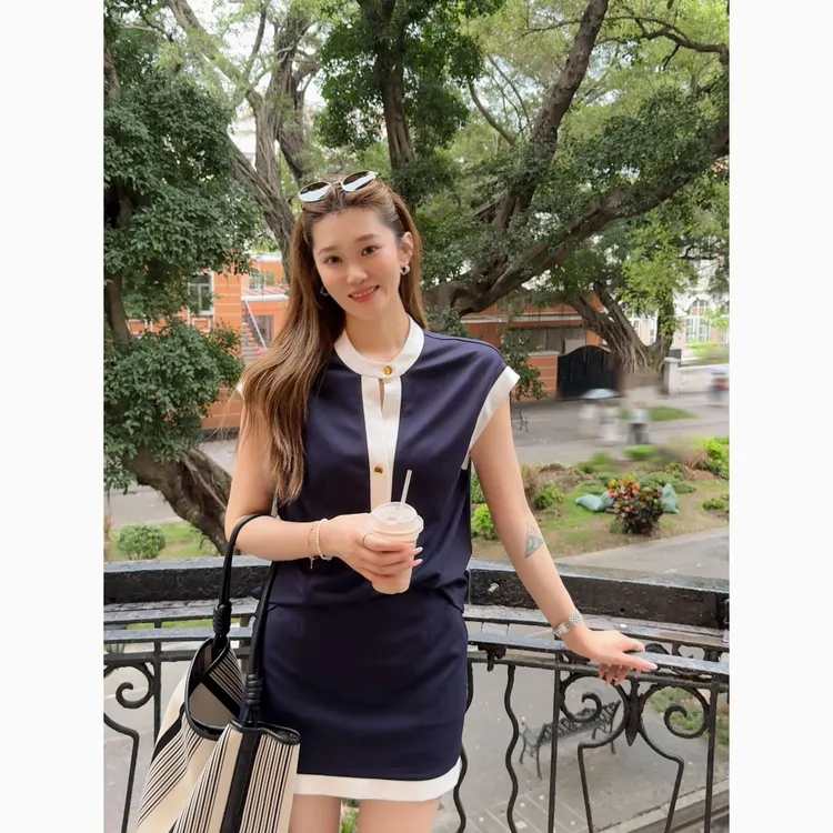 祝喜喜【一眼万年】25年夏季拼色气质显瘦时尚休闲百搭短裙套装