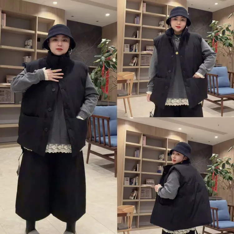 高端欧货冬超好看的韩版单排扣棉马甲叠穿休闲外套（卡码拍小）