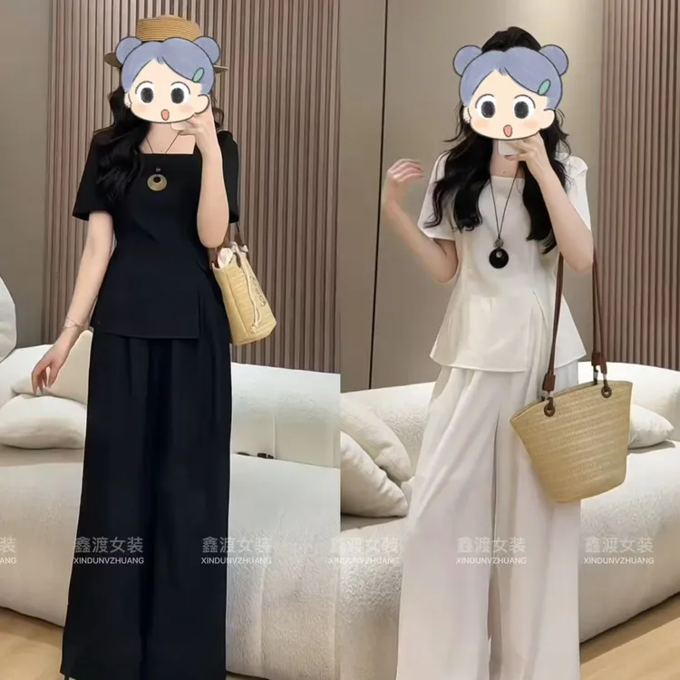 2025夏季新款时尚显瘦气质女士网红洋气两件套百搭款D9053