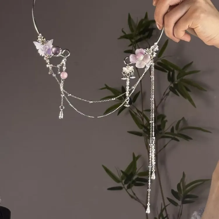 合金树脂项链 梦金陵紫蝶银花装饰流苏项圈古风汉服配饰