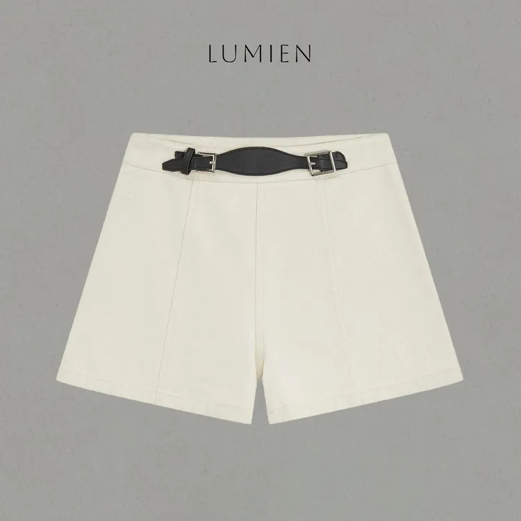 【LUMIEN】可调节腰带设计时尚百搭宽松高腰A字白色短裤LX4LUU070