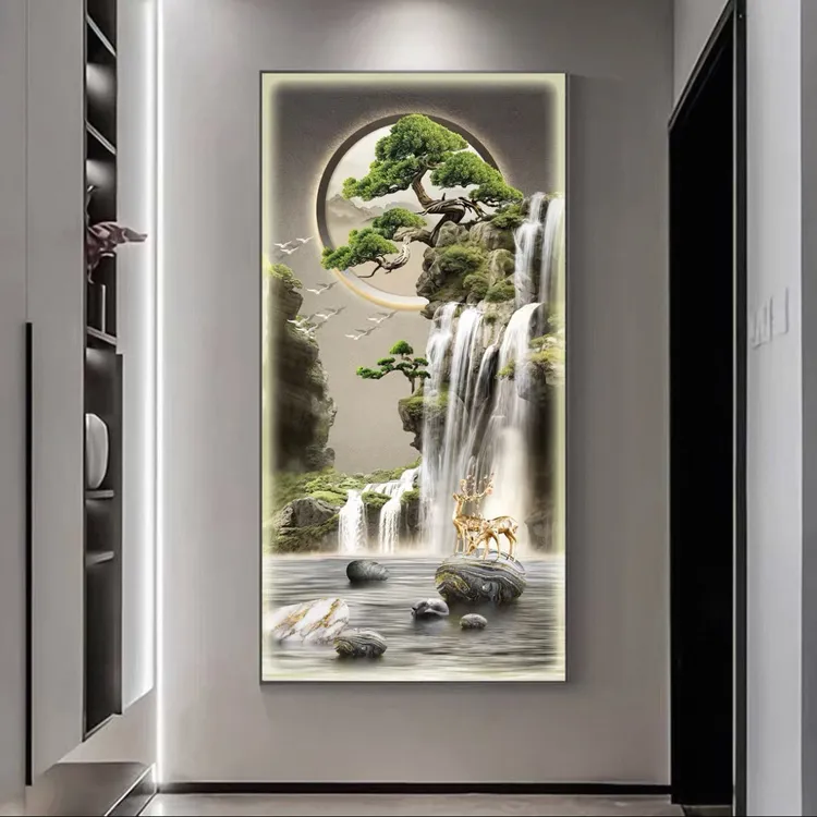 新款轻奢流水生财入户玄关装饰画走廊过道抽象竖版壁画