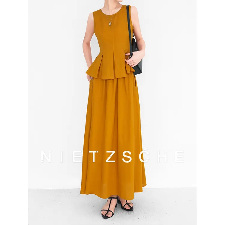 Nietzsche｜甜橘之夏｜莱赛尔天丝亚麻 两件套 显瘦大裙摆61736