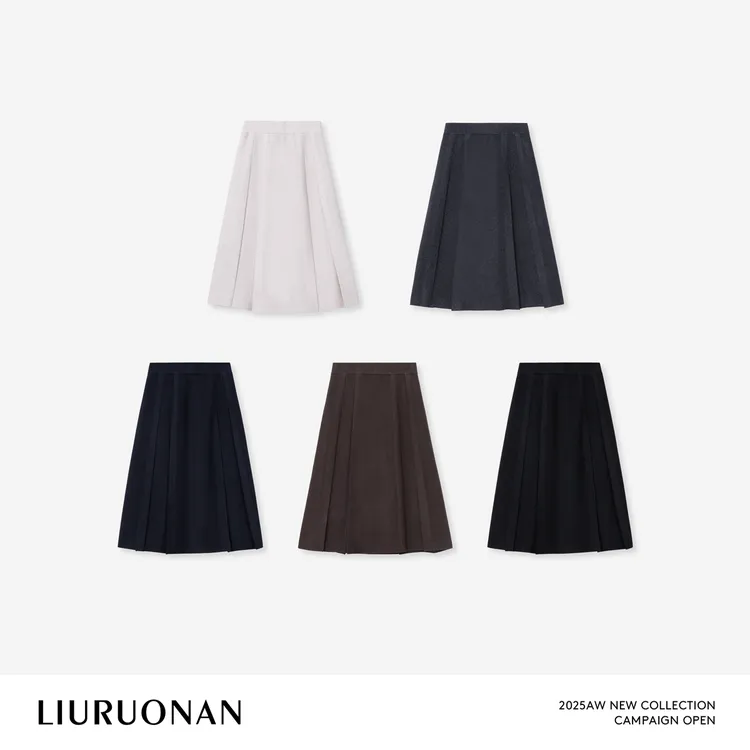 LIURUONAN 25WIN【毛织褶裙】气质多色百搭高腰半身裙秋冬