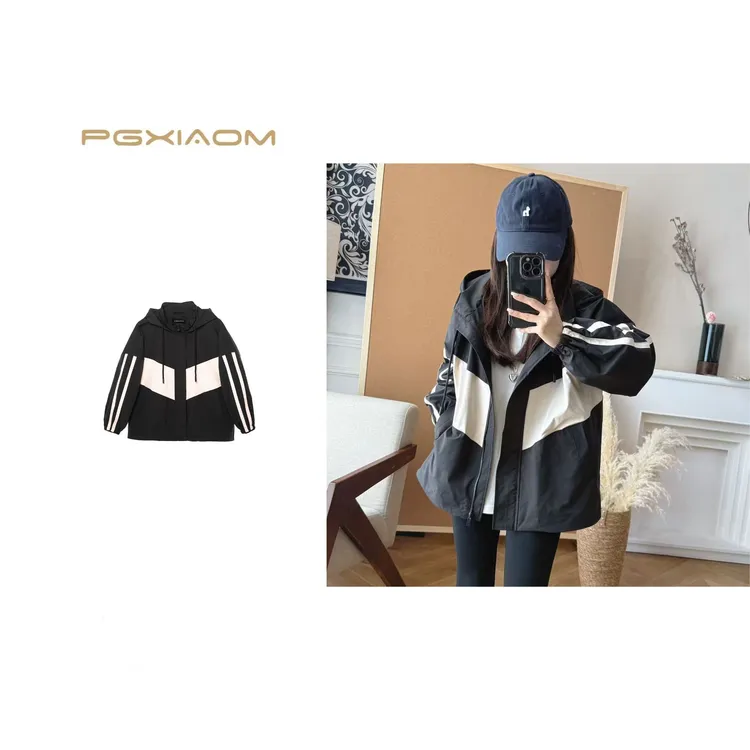 【PGXIAOM】润秀定制黑色拼接连帽冲锋衣外套WT4369