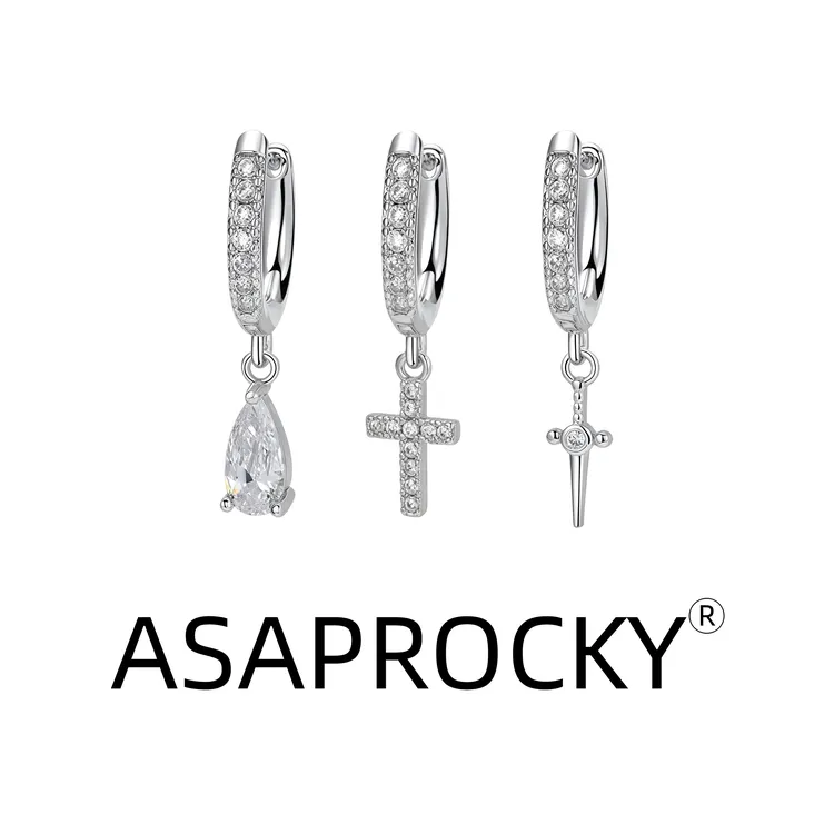 纯铜锆石耳饰 AR 欧美嘻哈十字架银针耳环高级感男女同款小众男女
