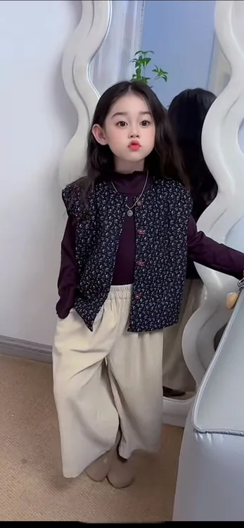 套装复古港风女小童休闲风小碎花韩版女童外套秋季儿童女宝洋气