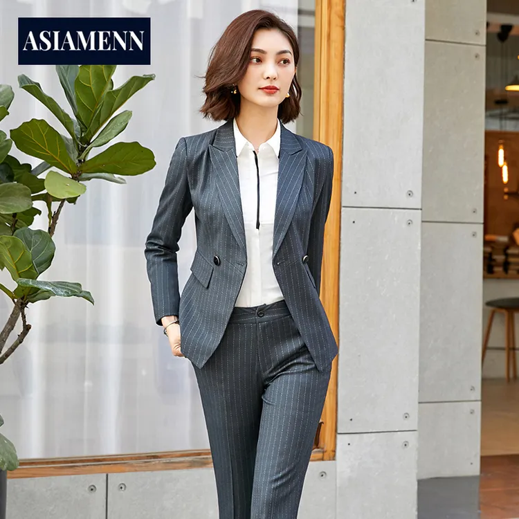 高端灰色职业套装女气质西装正装西服物业酒店前台工作服套装裙秋