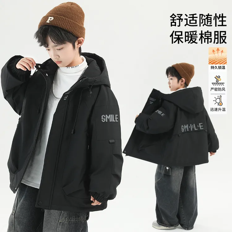 男童冬季夹棉冲锋衣外套2025新款痞帅儿童冬装加厚保暖小男孩上衣