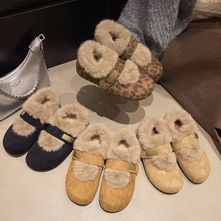 【水貂绒】毛毛勃肯鞋2025冬季爆款加绒保暖一脚蹬内增高毛绒棉鞋