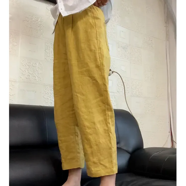 2025夏季薄款大码女装亚麻九分直筒休闲裤梨形身材显瘦阔腿裤