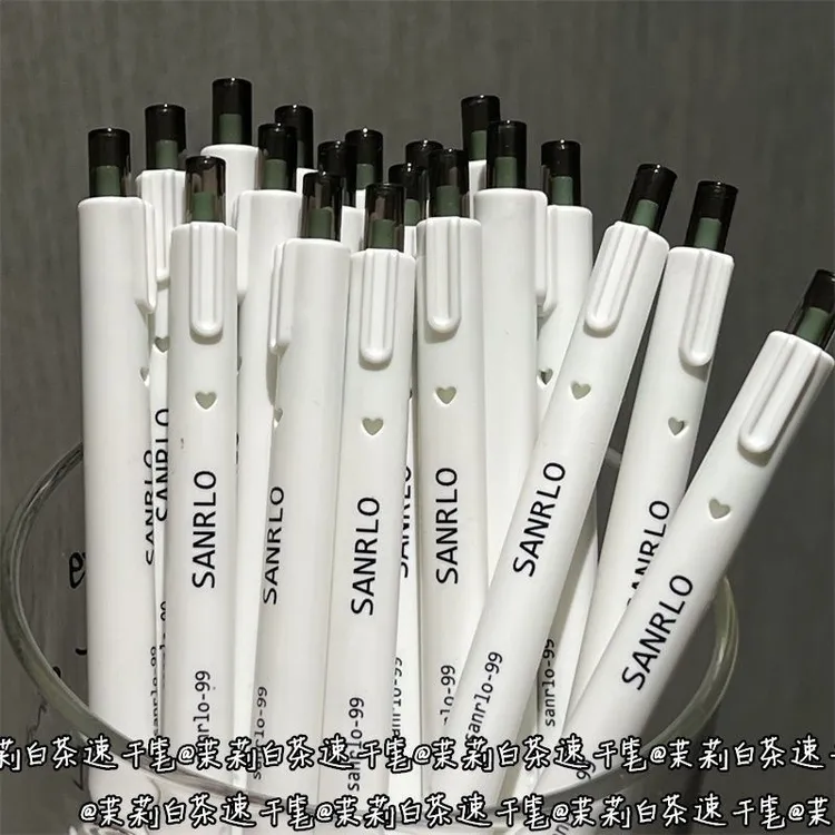 茉莉白茶无挂钩高颜值ins按动笔简约速干好写黑色0.5刷题中性笔