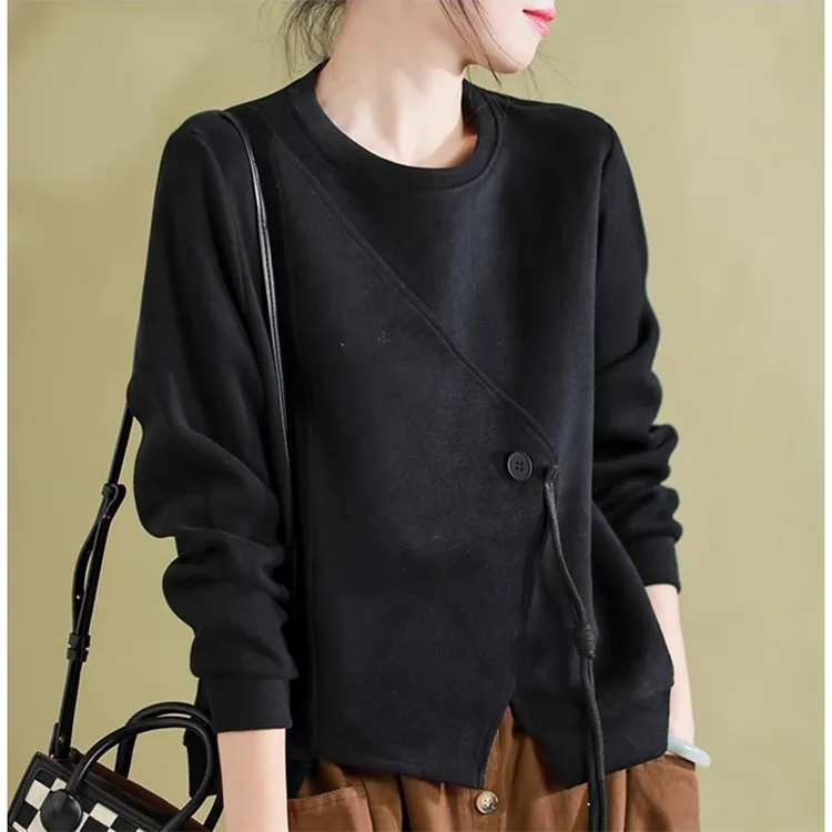 香朵儿纯色时尚百搭女士气质上衣2025春秋新款宽松显瘦高级感卫衣