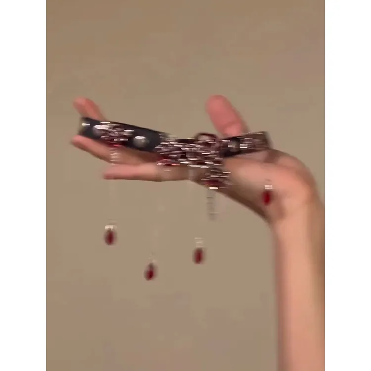 铜合金皮质项链 暗夜哥特风流苏锆石玫瑰项圈女choker配饰项链