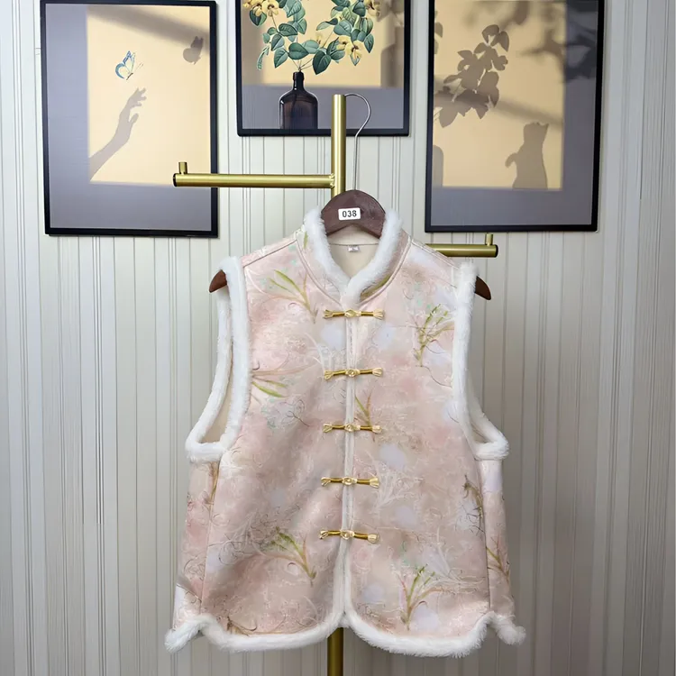 冬季新款时尚马甲加绒加厚保暖国风新中式盘扣立领背心坎肩上衣女