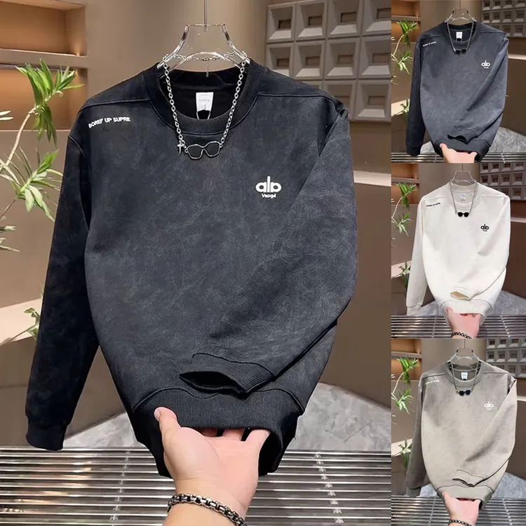 男士时尚扎染套头上衣秋季新款百搭休闲打底衫字母刺绣潮流卫衣帅