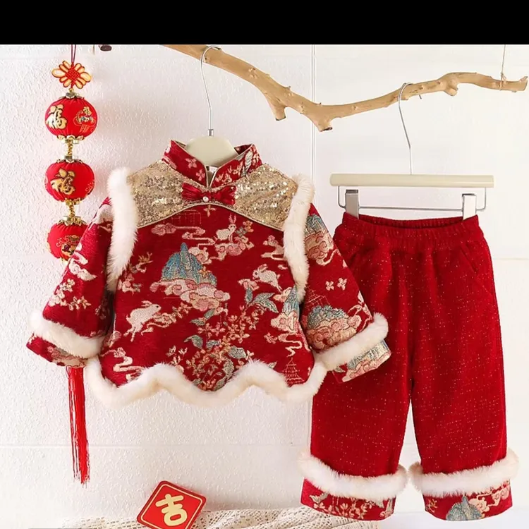 吉祥平安新中式国风拜年服套装加绒加棉加厚一件过冬喜庆中小童