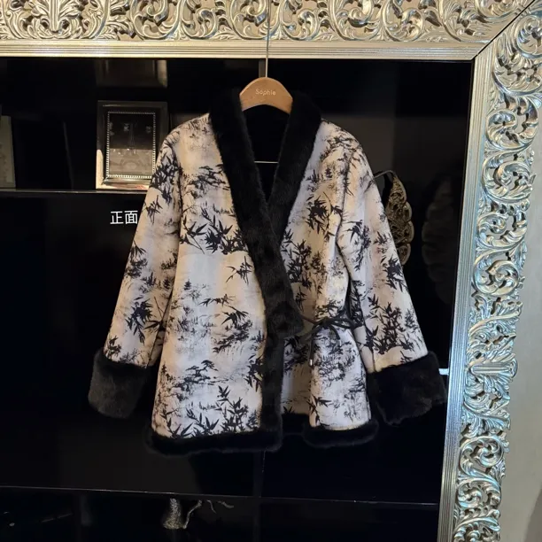人造皮草 新中式国风双面可穿仿貂绒冬季系带款外套026