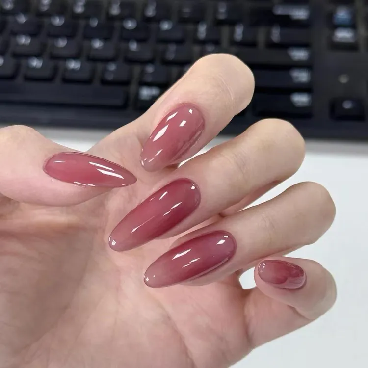 【烟熏玫瑰】梅子色秋冬流行冰透色显白高端美甲穿戴甲贴片中长款
