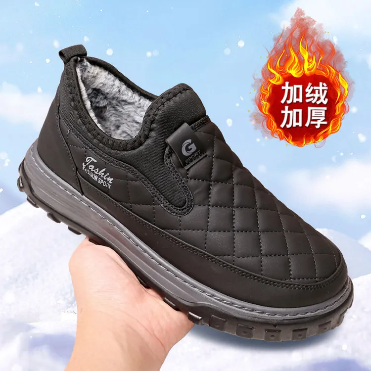 老北京布鞋男士棉鞋冬季加绒保暖爸爸皮鞋防水防滑休闲中老年棉靴