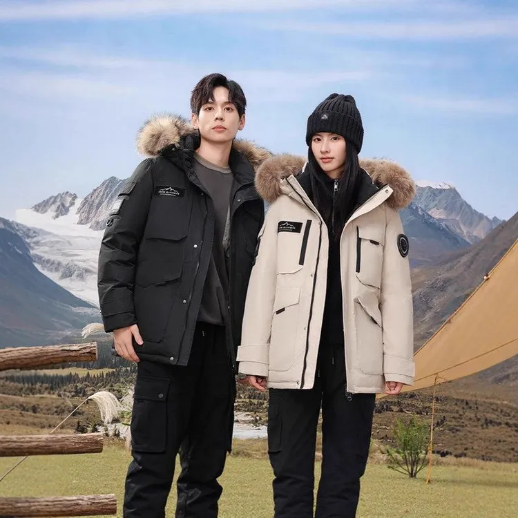 派克新款男男女户外极寒加厚大工装款款羽绒服冬季中长款毛领情侣