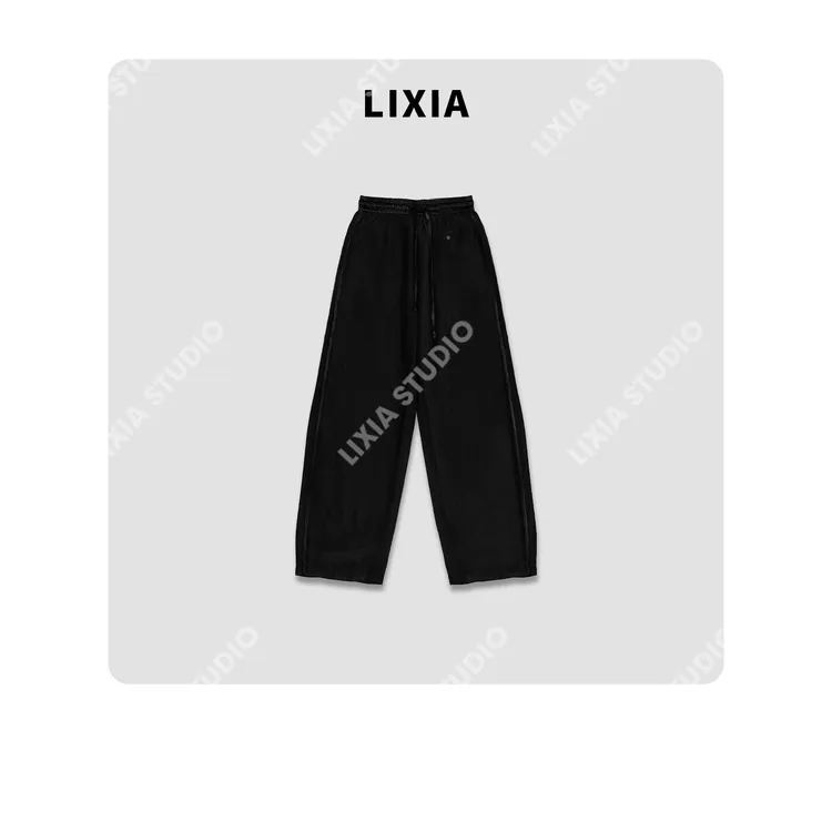 LIXIA【滑溜裤】夏季ins风醋酸抽绳松紧腰哈伦长裤休闲裤-D8371