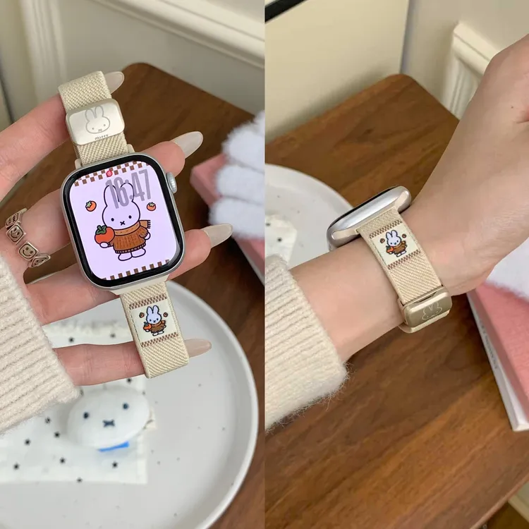 米菲兔弹力尼龙编织适用苹果手表表带s11秋冬款applewatchs10/s9