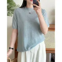 丽丽家~蒂芙尼蓝显瘦气质薄款时尚夏季浮雕宽松圆领短袖