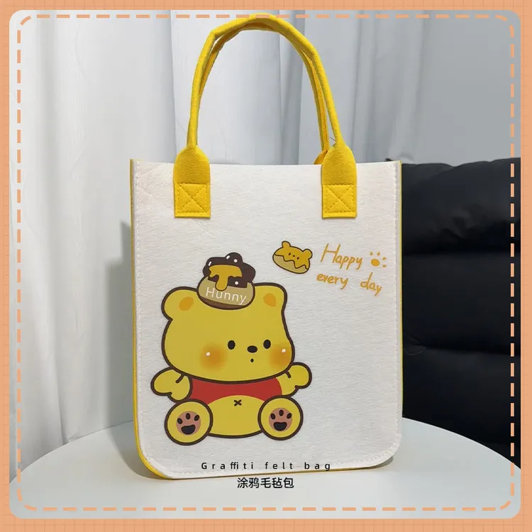学生补课新款卡通毛毡包定制logo学生手提袋礼品包广告收纳袋伴手