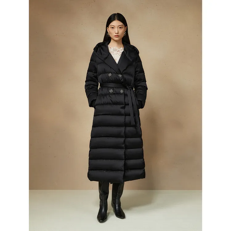 Song of Song歌中歌2024黑色连帽白鹅绒长款羽绒服5C34508060