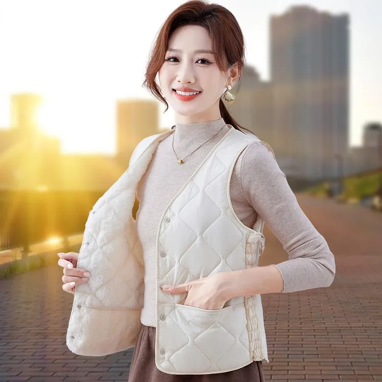 时尚冬季保暖常规款马夹女士轻薄马甲百搭内穿菱形外穿马甲