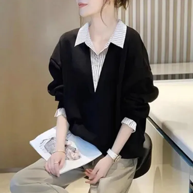 假两件拼接设计感流行时尚女装衬衫2025春秋新款简约百搭洋气上衣