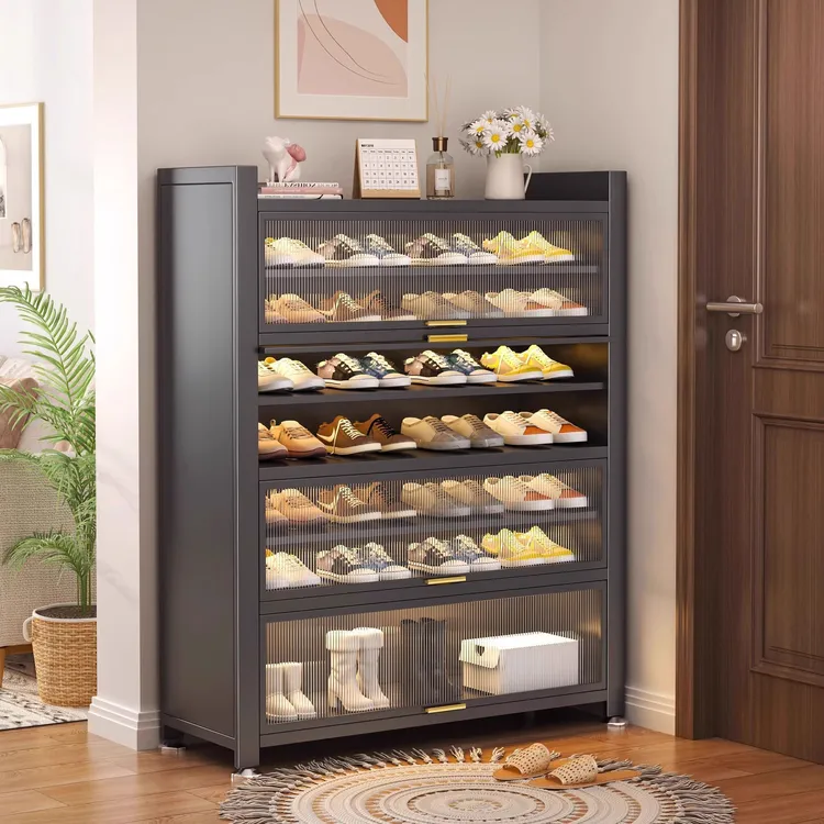 钢制加厚鞋柜家用多层翻盖收纳柜落地鞋架超高鞋柜防尘架入户鞋柜