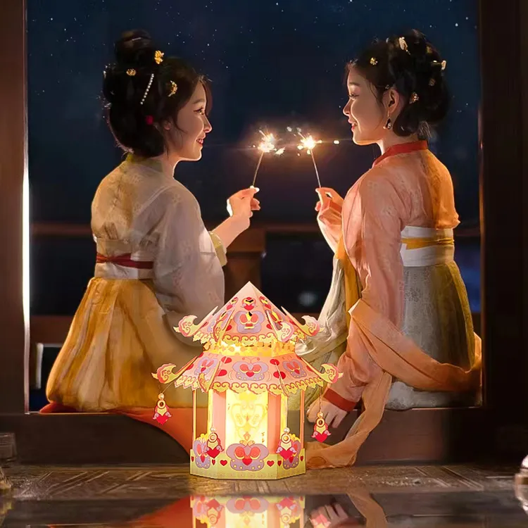 元宵节灯笼批发2025蛇年手工diy材料 幼儿园儿童手提发光花灯装饰
