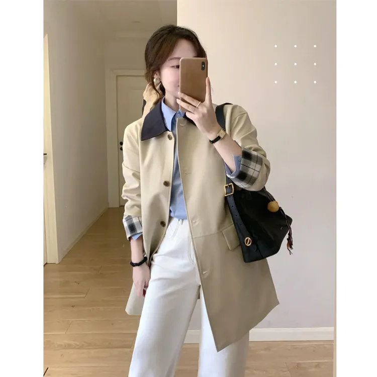 卡其色短款风衣外套女2025春秋新款爆款小个子韩系高级感日系休闲