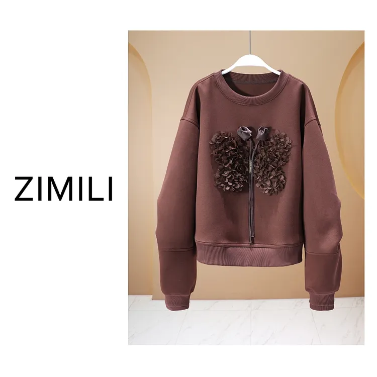 【亮哥欧货女装】冬季麂皮绒加厚《咖啡色》超柔弹力双面卫衣26082-K5