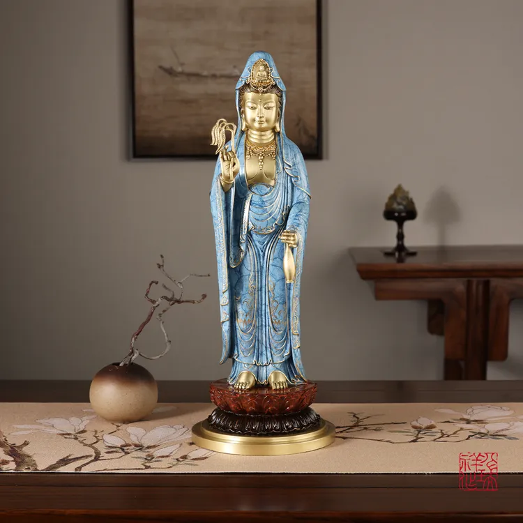 八瑞祥黄铜观音菩萨【净瓶观音】佛像家用供奉客厅玄关办公室装饰品