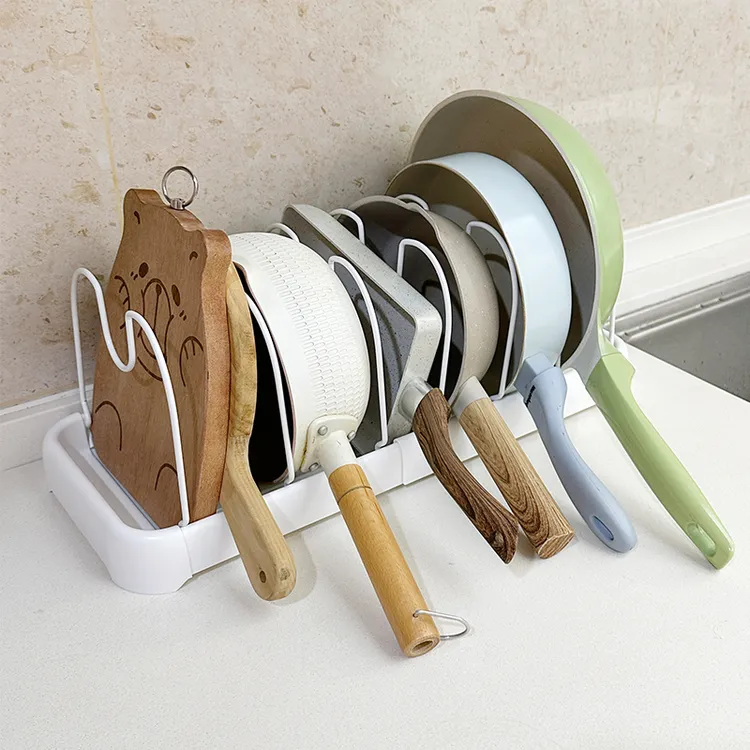 可伸缩锅盖放置架锅具收纳架厨房置物架台面橱柜内分层碟盘子