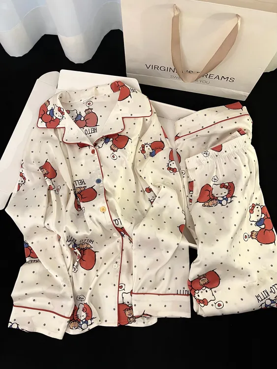【DMXJ大梦想家】甜美kitty冰丝印花睡衣女秋2025新款家居服可外穿