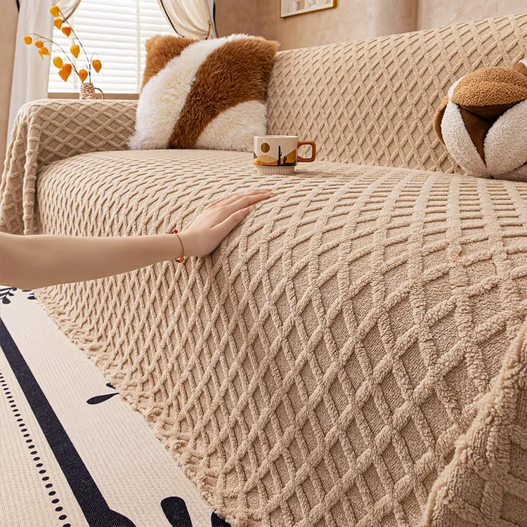 秋冬新款舒棉绒沙发盖巾一片式沙发沙发巾休闲亲肤沙发盖布甜筒