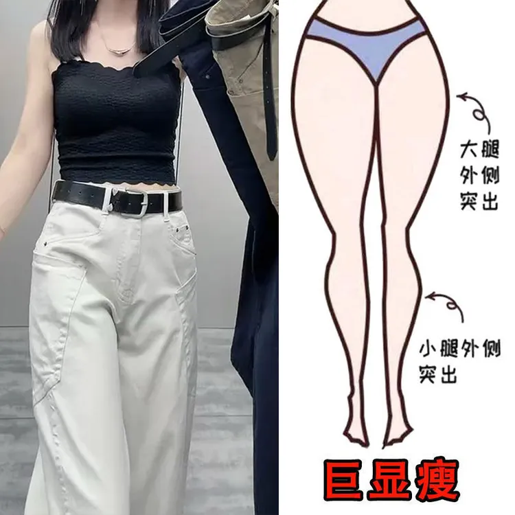 早秋微胖姐妹必备简约百搭通勤上班修身阔腿裤工装风多口袋牛仔裤