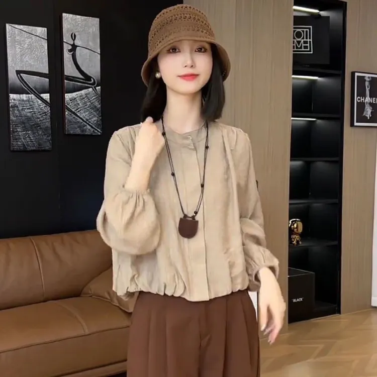 欧货简约时尚洋气长袖圆领衬衫女士秋季2025新款气质宽松显瘦衬衣