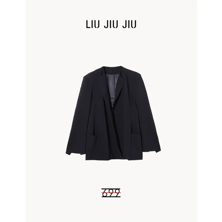 LIUJIUJIU 欧货时尚百搭纯色女士西装秋季圆领长袖外套WT4772L