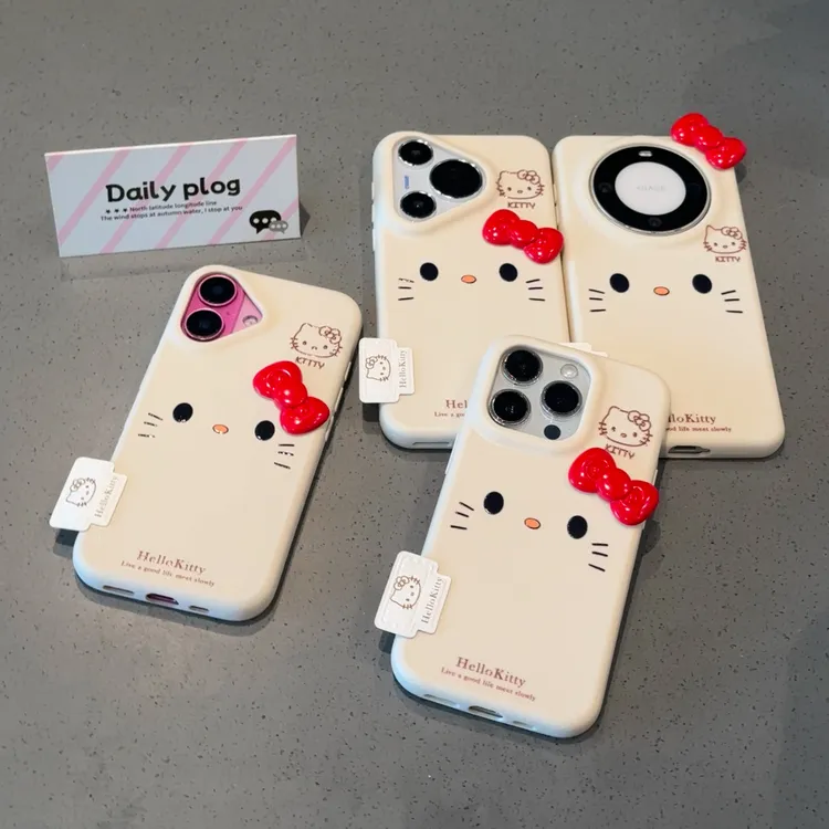 欧克里里红蝴蝶结KT标签适用苹果17/16手机壳华为vivo小米15oppo